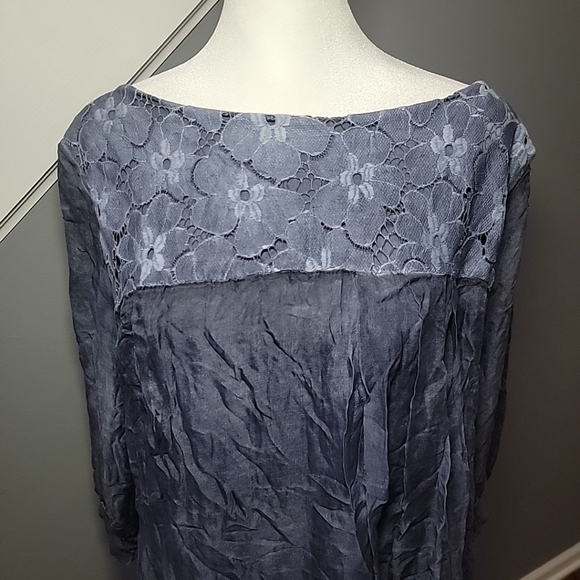 Amanti Made In Italy 100% Silk Blouse Whimsical Floral Flowy Large 3/4 Sleeve - Picture 2 of 7